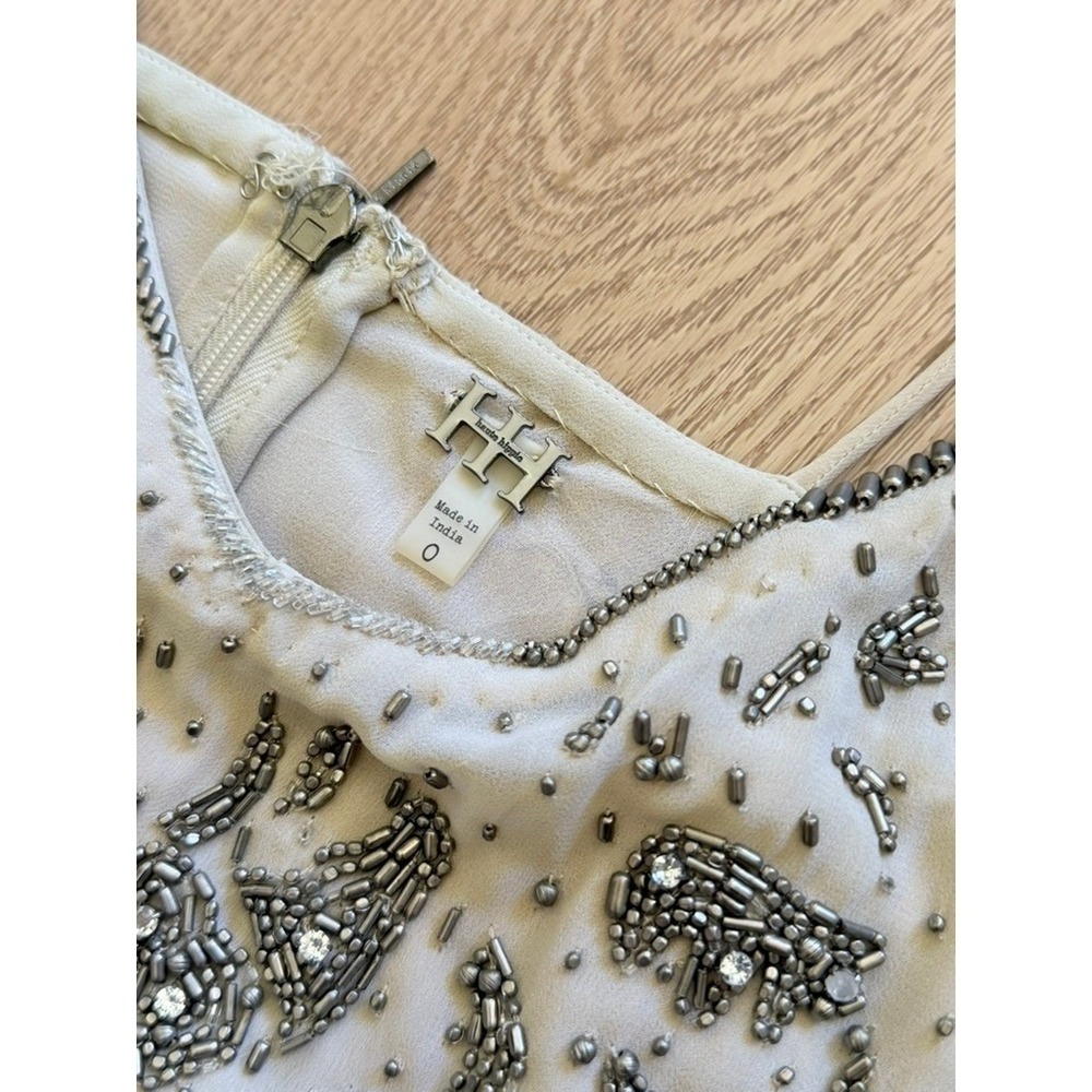 Haute Hippie Beaded Fringe Mini Dress Cream Silver Gold Flapper‎ Style Size 0 - Picture 10 of 12